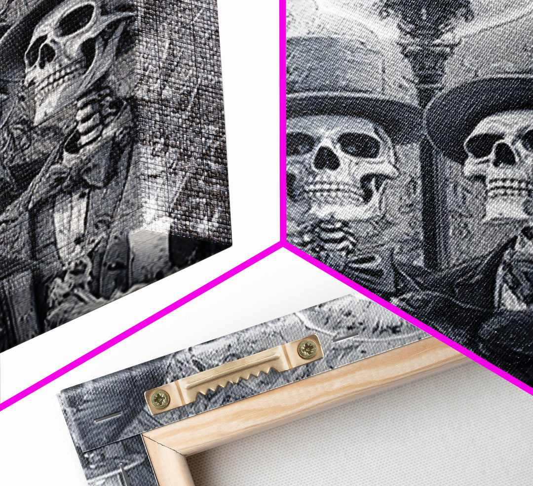 The Skeleton Barbershop Quartet, Biomechanical Horror Art, Square Wall Art, Dark Halloween Decor, Canvas Print, Halloween Wall Art
