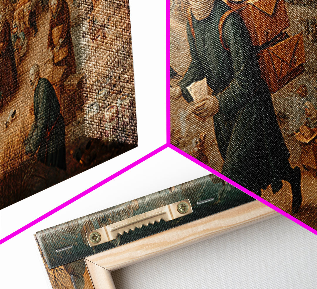 The Mummy Mail Carrier, Northern Renaissance Horror, Wide Panoramic Art, Dark Halloween Decor, Canvas Print, Halloween Wall Art