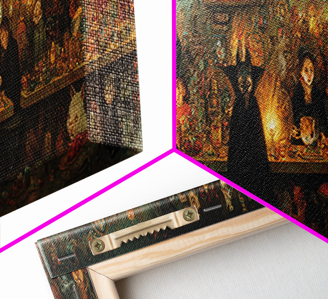 The Witch'S Cat Cafe, Medieval Grotesque Art, Extra Wide Wall Art, Dark Halloween Decor, Canvas Print, Halloween Wall Art
