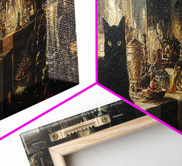 The Witch'S Cat Cafe, Visionary Gothic Art, Extra Wide Wall Art, Dark Fantasy Wall Art, Canvas Print, Halloween Wall Art