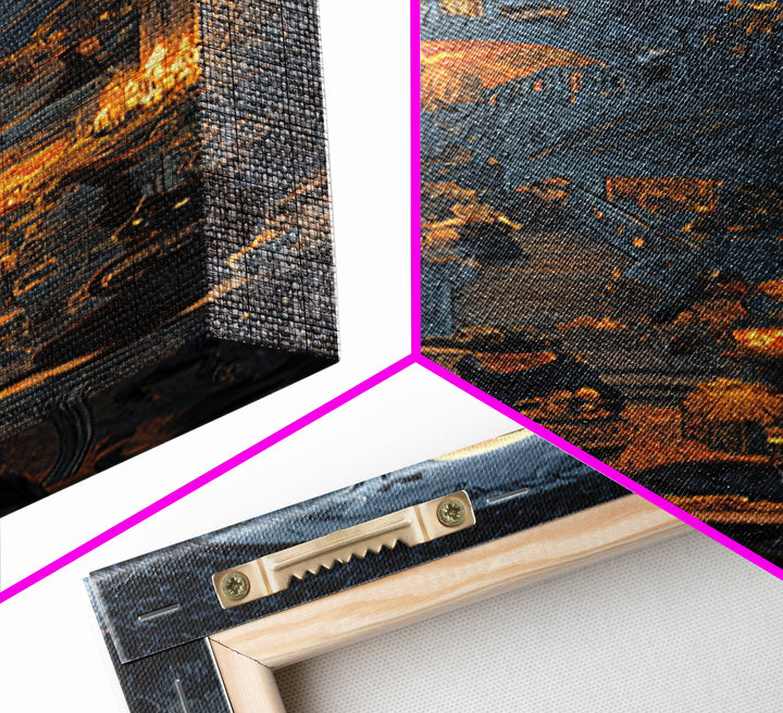 The Witch'S Cat Cafe, Architectural Etching Art, Tall Narrow Wall Art, Dark Halloween Decor, Canvas Print, Halloween Wall Art