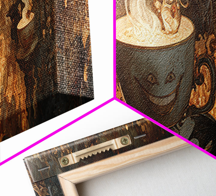 Tiny Ghosts In Teacups, Medieval Grotesque Art, Extra Wide Wall Art, Dark Halloween Decor, Framed Canvas Print, Halloween Wall Art