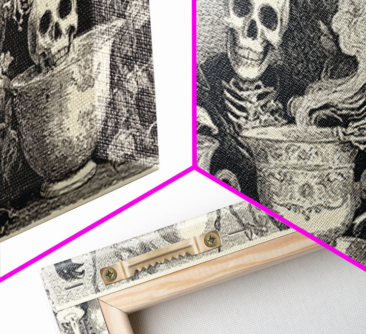 Tiny Ghosts In Teacups, Macabre Folk Print Art, Wide Panoramic Art, Macabre Wall Art, Canvas Print, Halloween Wall Art