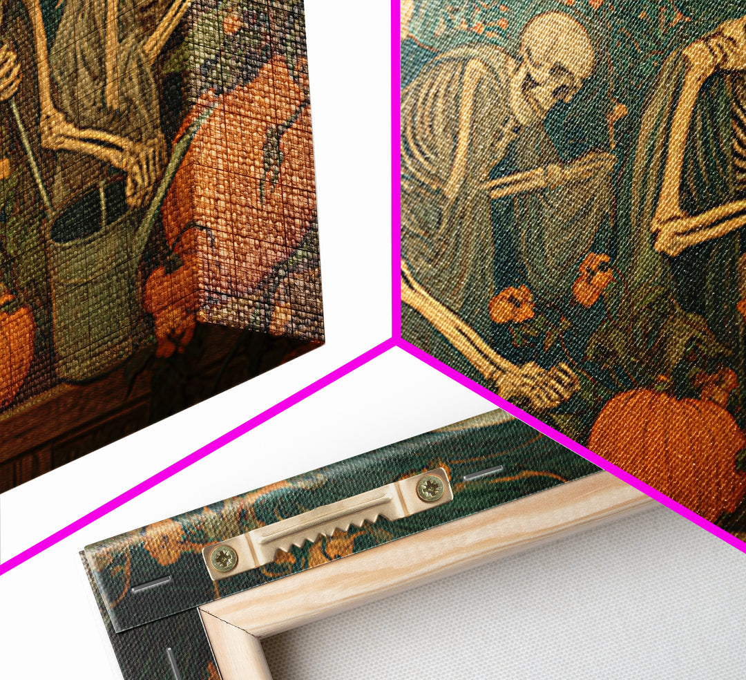 The Skeleton Gardeners, Expressionist Gothic Art, Landscape Wall Art, Dark Fantasy Wall Art, Framed Canvas Print, Halloween Wall Art