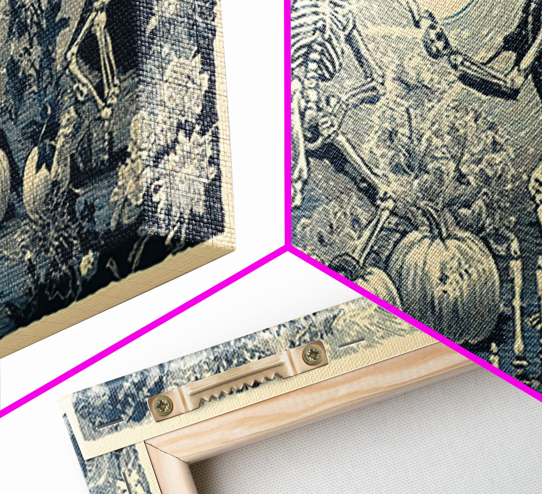 The Skeleton Gardeners, Macabre Folk Print Art, Wide Panoramic Art, Macabre Wall Art, Canvas Print, Halloween Wall Art