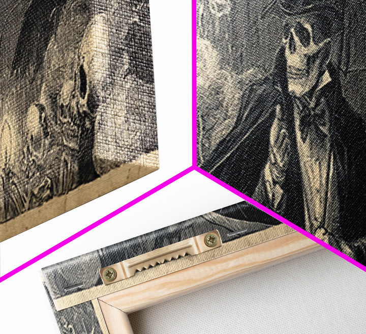 The Bat Umbrella Salesman, Macabre Folk Print Art, Extra Wide Wall Art, Dark Fantasy Wall Art, Canvas Print, Halloween Wall Art