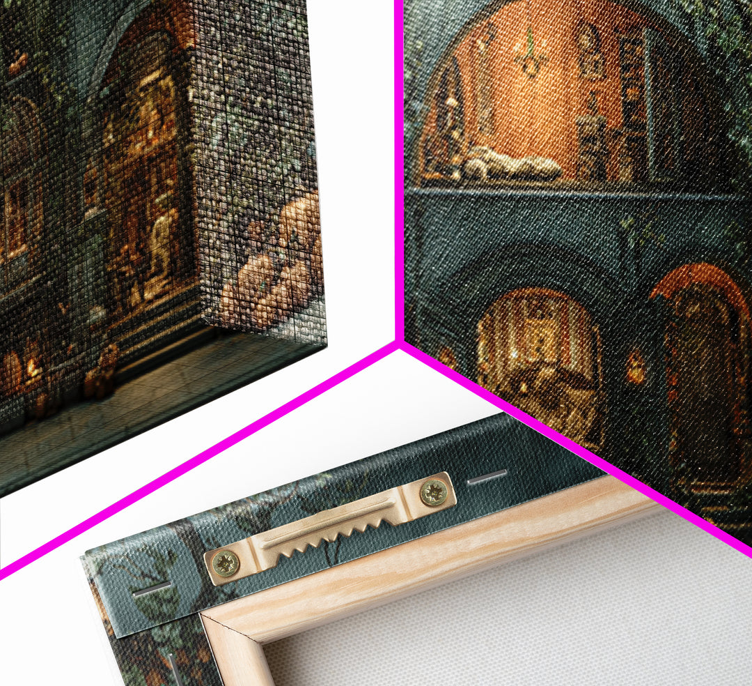 The Pumpkin-House Neighborhood, Gothic Nightmare Art, Wide Panoramic Art, Dark Halloween Decor, Canvas Print, Halloween Wall Art