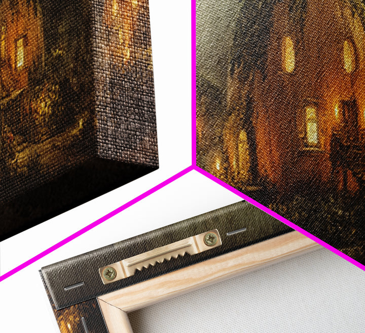 The Pumpkin-House Neighborhood, Symbolist Dream Art, Extra Wide Wall Art, Dark Fantasy Wall Art, Framed Canvas Print, Halloween Decor