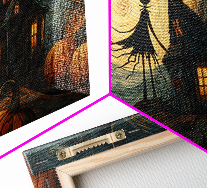 The Pumpkin-House Neighborhood, Expressionist Gothic Art, Landscape Wall Art, Gothic Horror Wall Art, Framed Canvas Print, Dark Fantasy Art