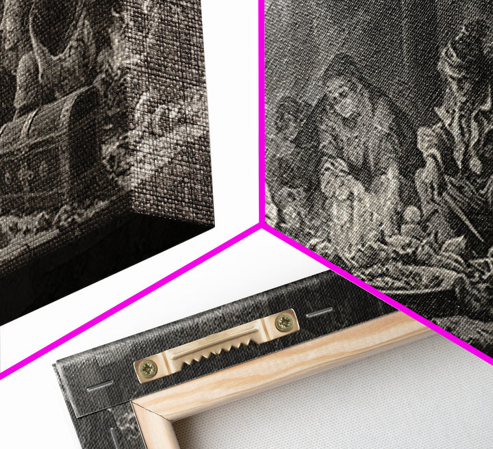 The Ghost Pirate Picnic, Architectural Etching Art, Wide Panoramic Art, Dark Halloween Decor, Framed Canvas Print