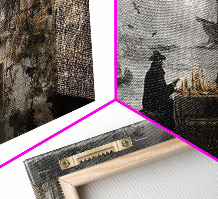 The Ghost Pirate Picnic, Romantic Gothic Landscape, Wide Panoramic Art, Macabre Wall Art, Framed Canvas Print, Halloween Wall Art