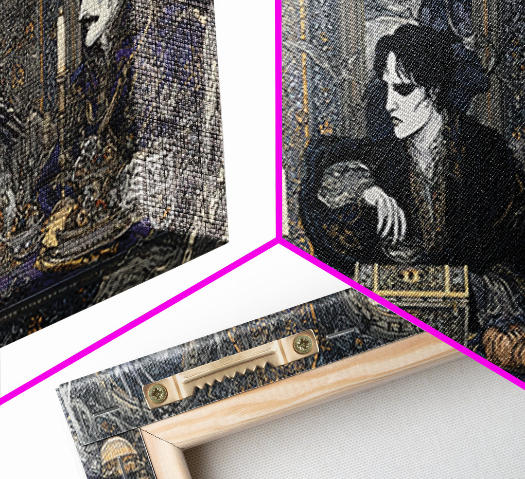 The Ghost Pirate Picnic, Stained Glass Gothic Art, Wide Panoramic Art, Dark Halloween Decor, Framed Canvas Print, Halloween Wall Art