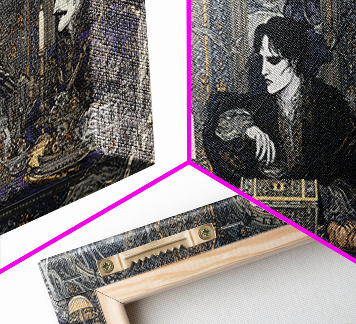 The Ghost Pirate Picnic, Stained Glass Gothic Art, Wide Panoramic Art, Dark Halloween Decor, Framed Canvas Print, Halloween Wall Art