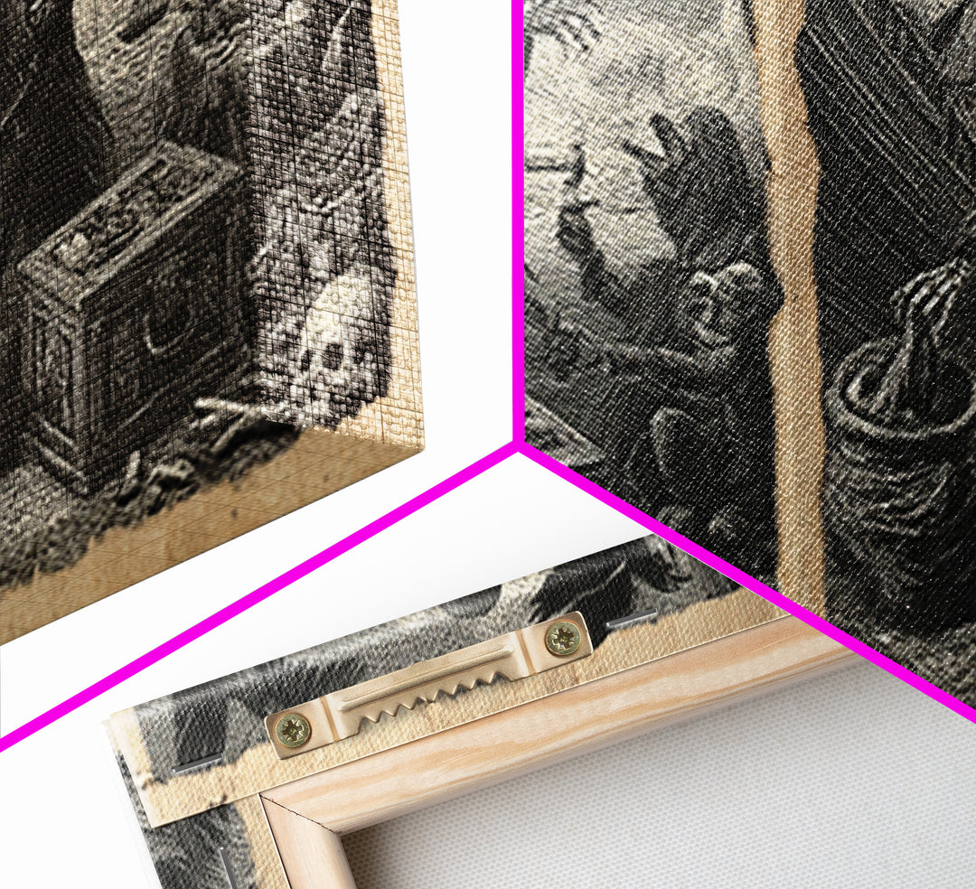 The Ghost Pirate Picnic, Macabre Folk Print Art, Wide Panoramic Art, Dark Fantasy Wall Art, Framed Canvas Print, Halloween Decor