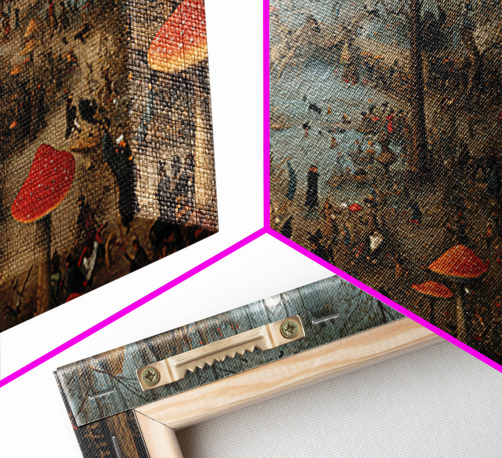 The Moonlit Mushroom Village, Northern Renaissance Horror, Wide Panoramic Art, Macabre Wall Art, Canvas Print, Halloween Wall Art
