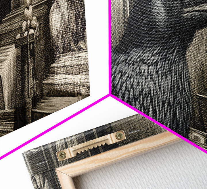 The Raven Post Office, Renaissance Engraving Art, Extra Wide Wall Art, Gothic Horror Wall Art, Framed Canvas Print, Halloween Wall Art