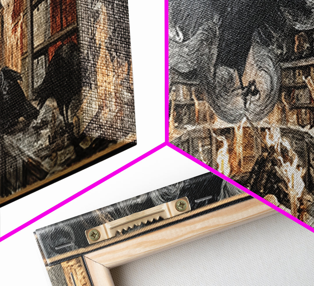 The Raven Post Office, Visionary Gothic Art, Extra Wide Wall Art, Macabre Wall Art, Framed Canvas Print, Halloween Wall Art