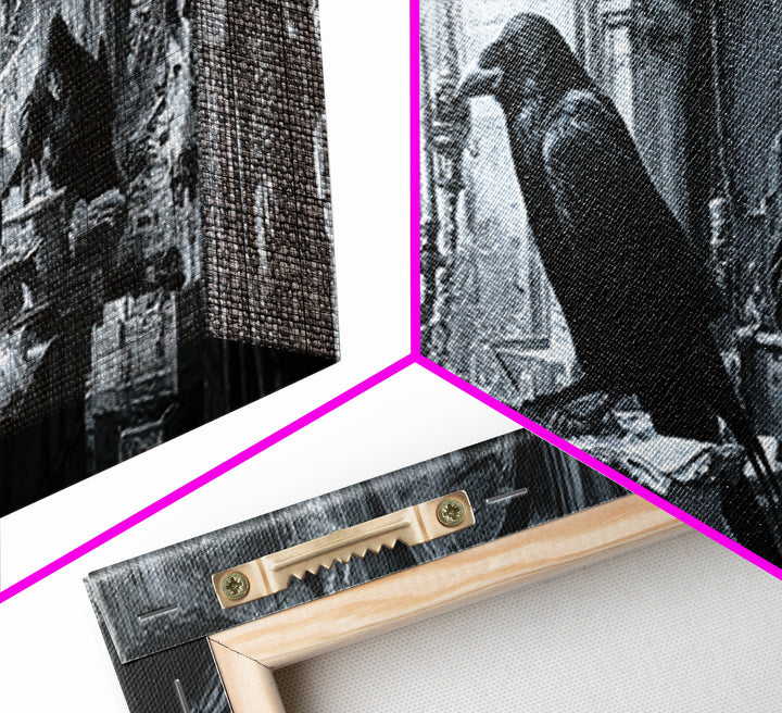 The Raven Post Office, Biomechanical Horror Art, Extra Wide Wall Art, Dark Halloween Decor, Framed Canvas Print, Halloween Wall Art