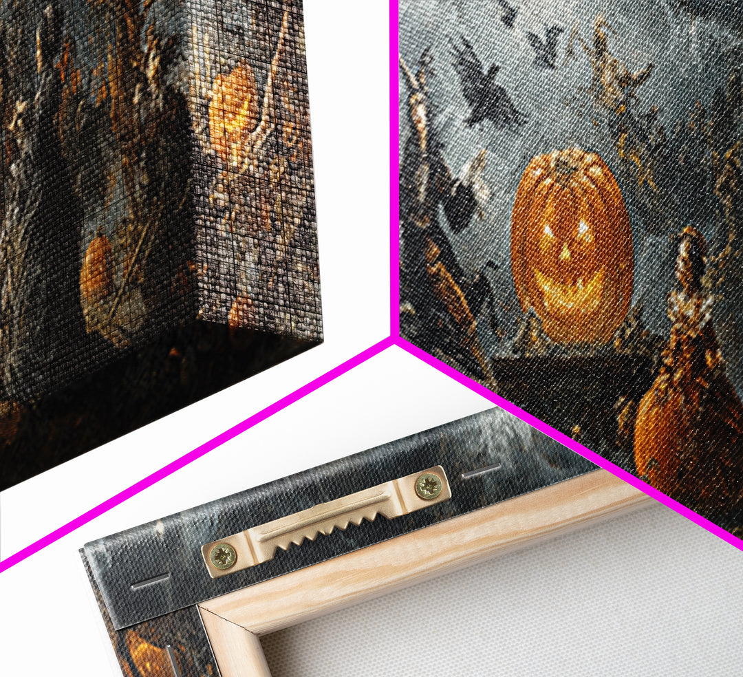 The Jack-O'-Lantern Circus, Dark Romantic Horror Art, Extra Wide Wall Art, Macabre Wall Art, Framed Canvas Print, Halloween Wall Art