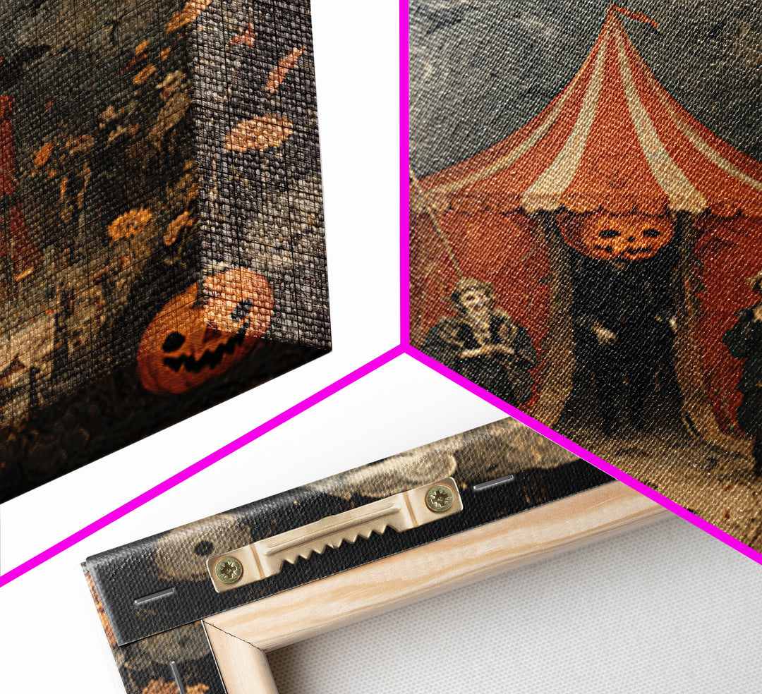 The Jack-O'-Lantern Circus, Symbolist Dream Art, Square Wall Art, Dark Halloween Decor, Framed Canvas Print, Halloween Wall Art
