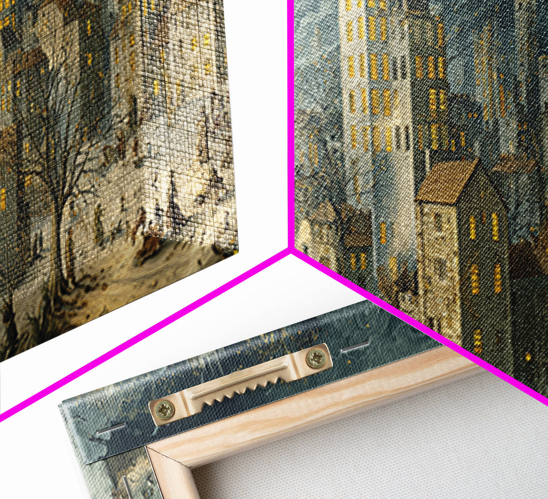 The Haunted City Skyline, Northern Renaissance Horror, Wide Panoramic Art, Gothic Horror Wall Art, Framed Canvas Print