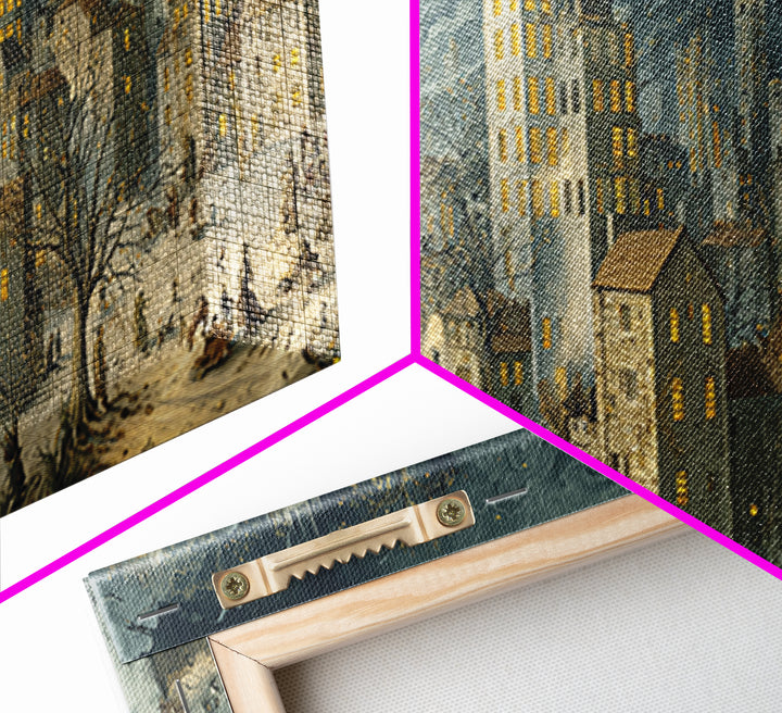 The Haunted City Skyline, Northern Renaissance Horror, Wide Panoramic Art, Gothic Horror Wall Art, Framed Canvas Print