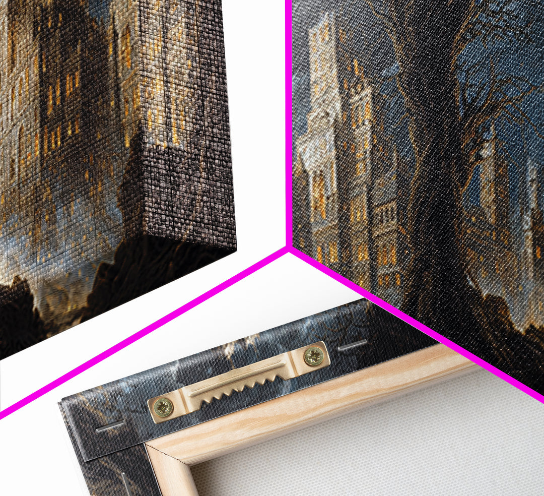 The Haunted City Skyline, Baroque Witchcraft Art, Wide Panoramic Art, Macabre Wall Art, Canvas Print, Halloween Wall Art