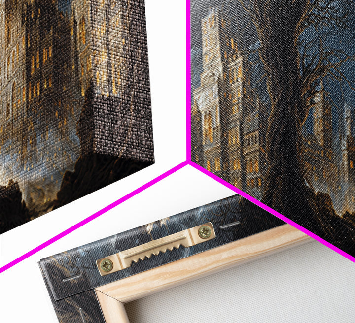 The Haunted City Skyline, Baroque Witchcraft Art, Wide Panoramic Art, Macabre Wall Art, Canvas Print, Halloween Wall Art