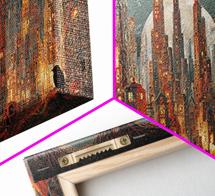 The Haunted City Skyline, Apocalyptic Romantic Art, Wide Panoramic Art, Macabre Wall Art, Canvas Print, Halloween Wall Art