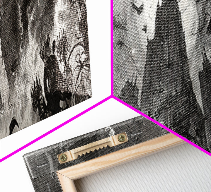 The Haunted City Skyline, Decadent Gothic Art, Extra Wide Wall Art, Macabre Wall Art, Canvas Print, Halloween Wall Art