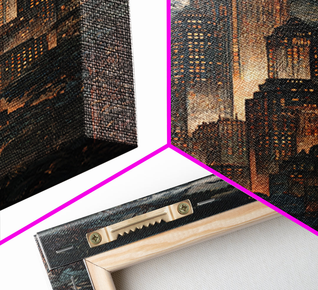 The Haunted City Skyline, Dark Symbolist Art, Tall Narrow Wall Art, Dark Fantasy Wall Art, Framed Canvas Print, Halloween Wall Art