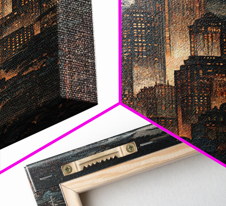 The Haunted City Skyline, Dark Symbolist Art, Tall Narrow Wall Art, Dark Fantasy Wall Art, Framed Canvas Print, Halloween Wall Art