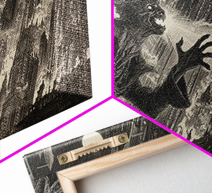 The Haunted City Skyline, Symbolist Etching Art, Landscape Wall Art, Dark Halloween Decor, Canvas Print, Halloween Wall Art