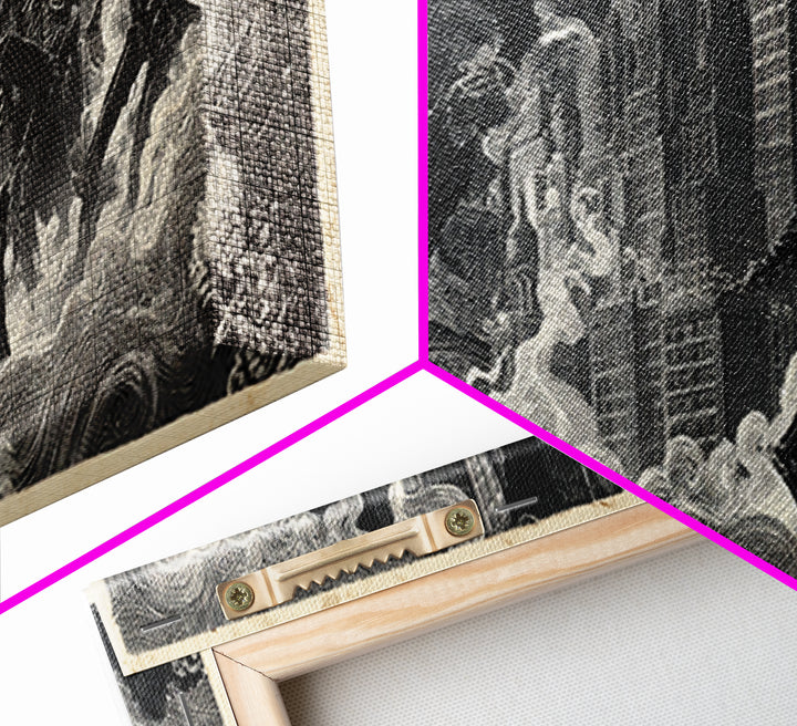The Haunted City Skyline, Macabre Folk Print Art, Wide Panoramic Art, Gothic Horror Wall Art, Canvas Print, Halloween Wall Art