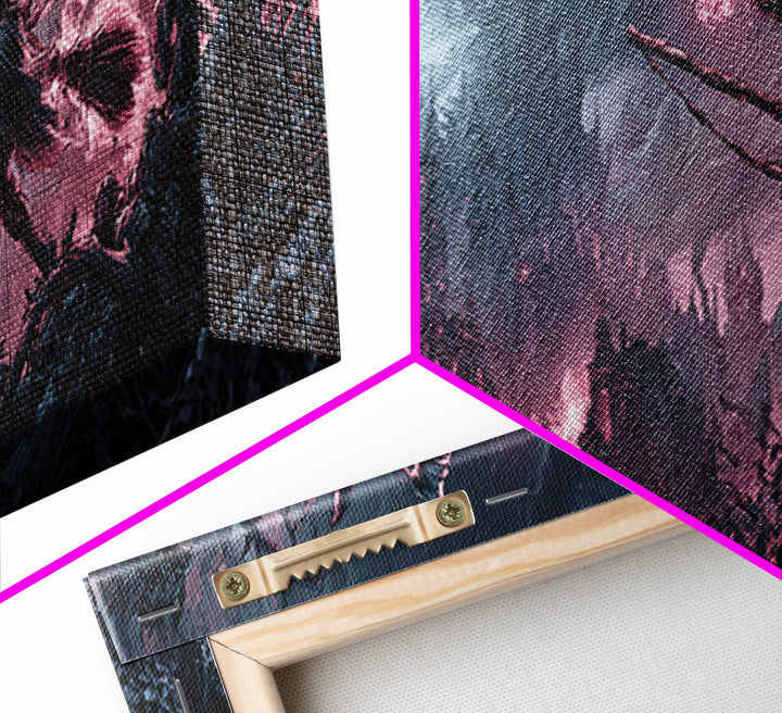 The Cyberpunk Witch, Baroque Witchcraft Art, Extra Wide Wall Art, Dark Halloween Decor, Framed Canvas Print, Halloween Wall Art