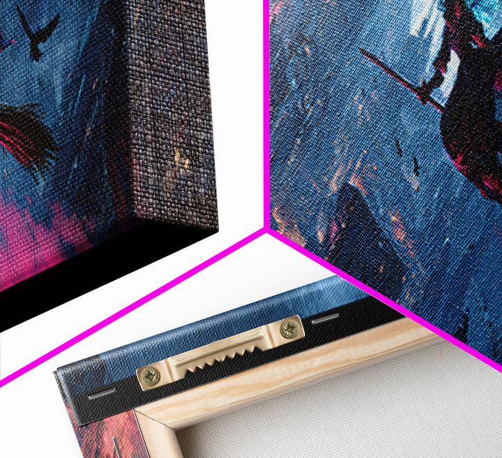The Cyberpunk Witch, Apocalyptic Romantic Art, Extra Wide Wall Art, Dark Halloween Decor, Framed Canvas Print, Halloween Wall Art