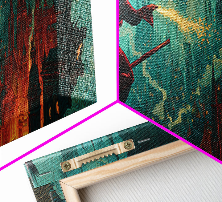 The Cyberpunk Witch, Dark Symbolist Art, Extra Wide Wall Art, Dark Fantasy Wall Art, Canvas Print, Halloween Wall Art