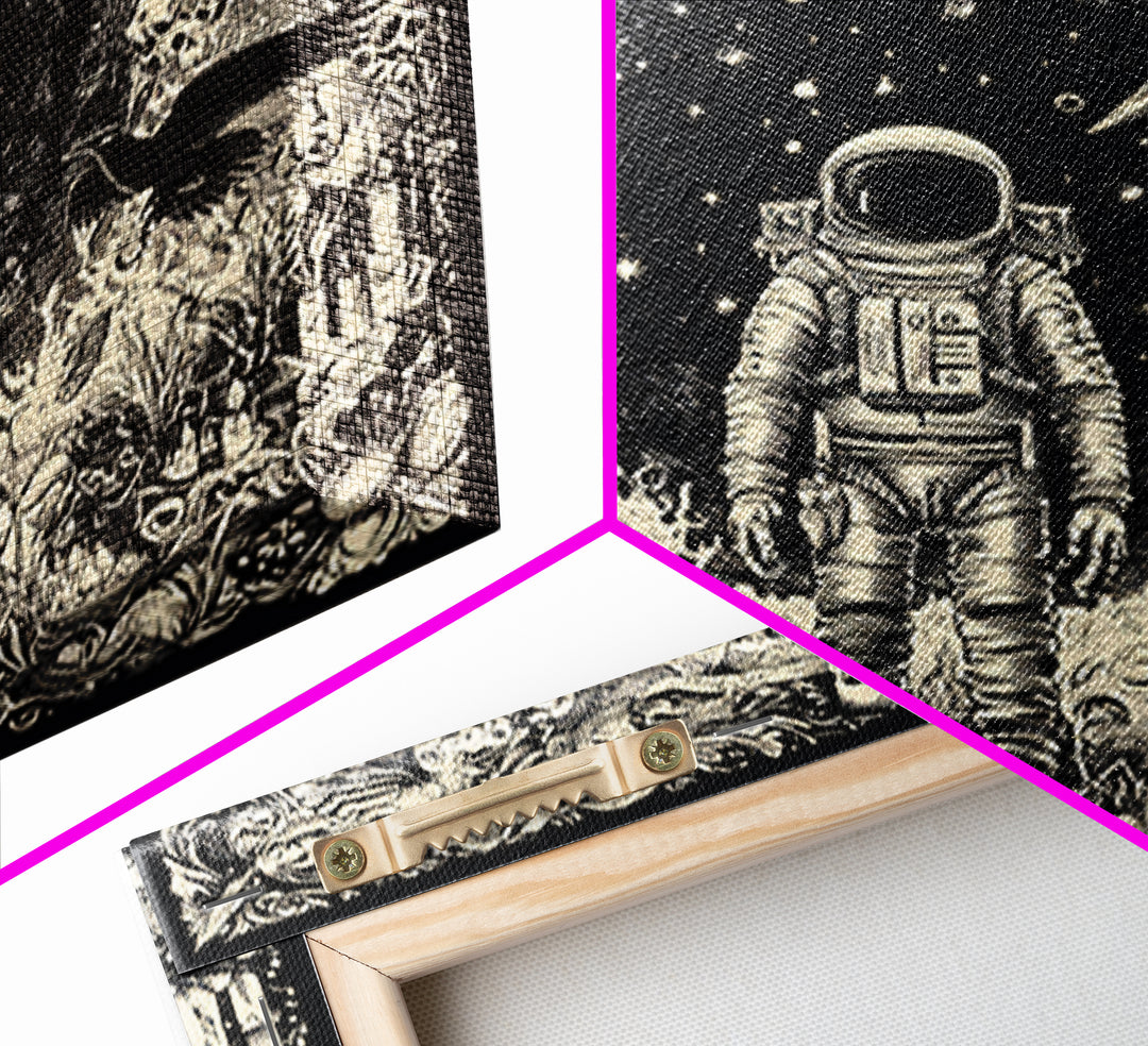 The Astronaut Ghost, Macabre Folk Print Art, Square Wall Art, Dark Halloween Decor, Canvas Print, Halloween Wall Art