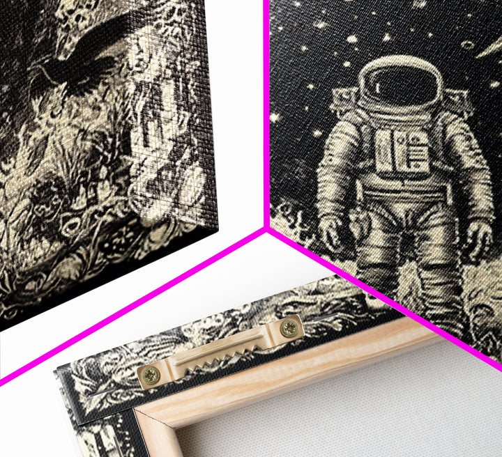 The Astronaut Ghost, Macabre Folk Print Art, Square Wall Art, Dark Halloween Decor, Canvas Print, Halloween Wall Art