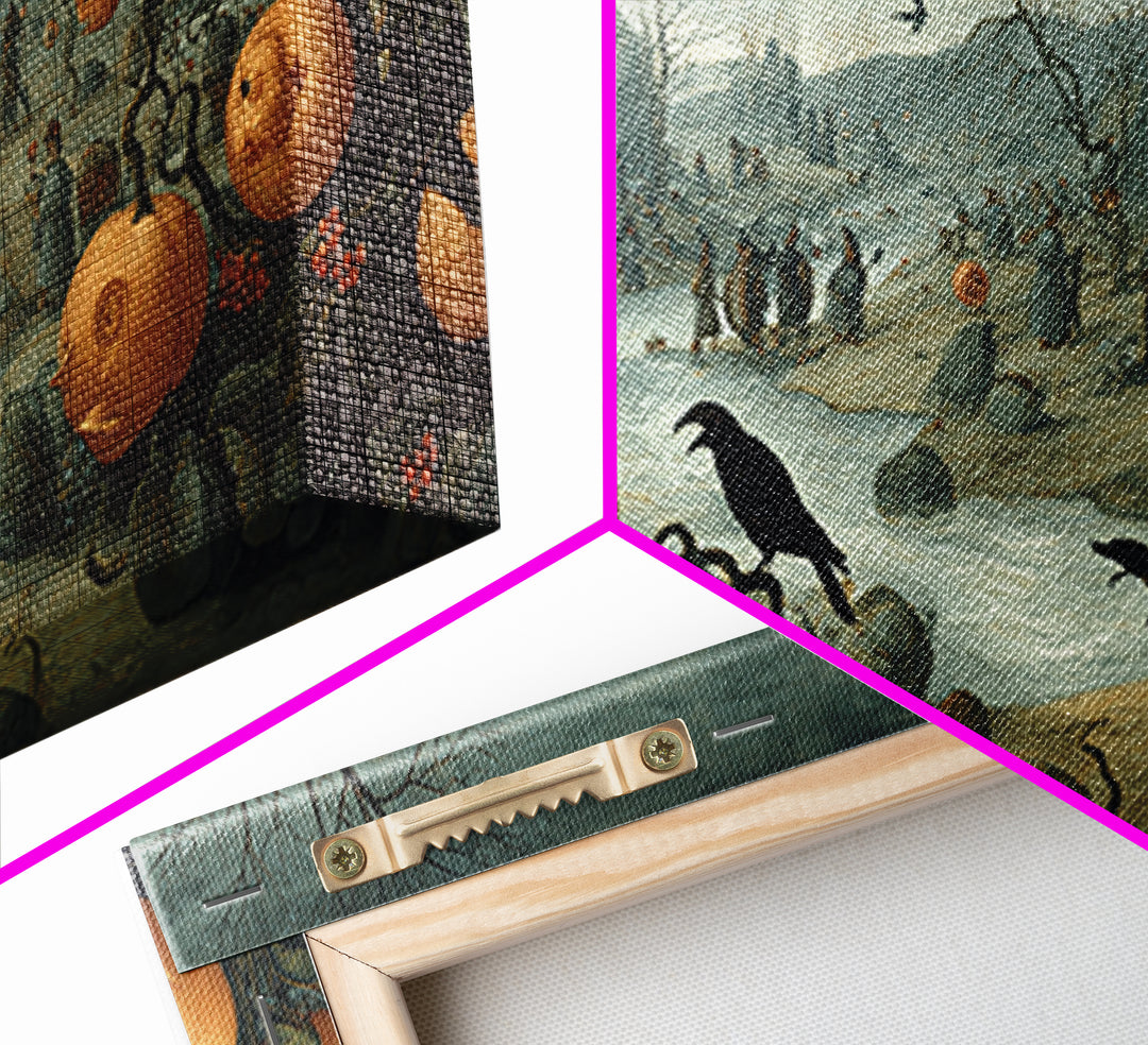 The Alien Pumpkin Patch, Northern Renaissance Horror, Wide Panoramic Art, Dark Halloween Decor, Canvas Print, Halloween Wall Art