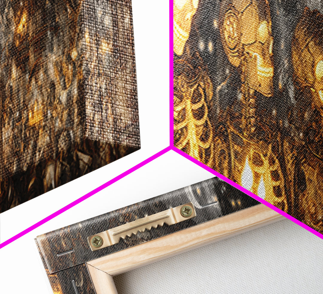 The Biomechanical Skeleton, Medieval Grotesque Art, Extra Wide Wall Art, Gothic Horror Wall Art, Framed Canvas Print
