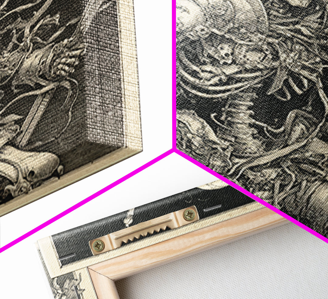 The Biomechanical Skeleton, Renaissance Engraving Art, Square Wall Art, Dark Fantasy Wall Art, Framed Canvas Print, Halloween Wall Art