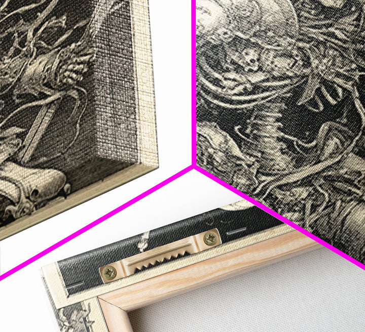 The Biomechanical Skeleton, Renaissance Engraving Art, Square Wall Art, Dark Fantasy Wall Art, Framed Canvas Print, Halloween Wall Art