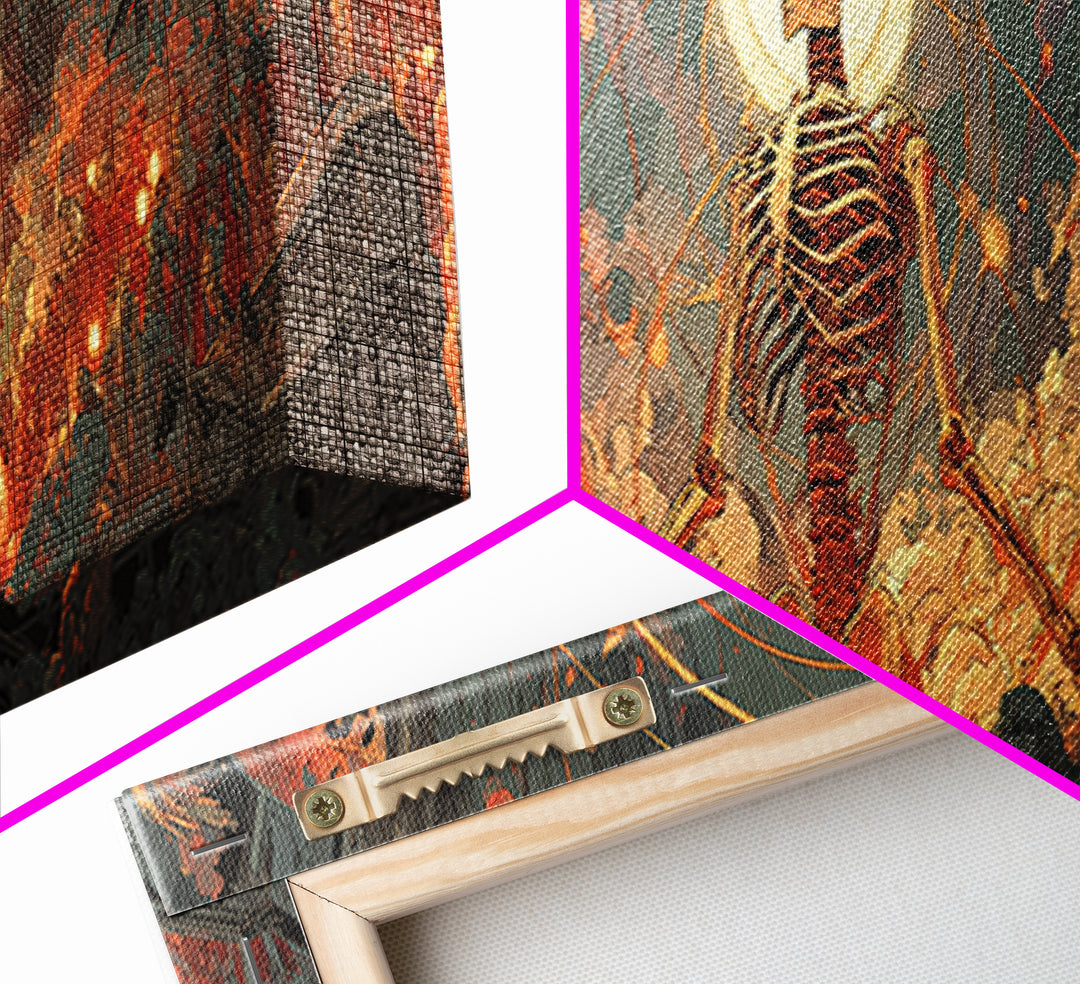 The Biomechanical Skeleton, Apocalyptic Romantic Art, Extra Wide Wall Art, Dark Halloween Decor, Canvas Print, Halloween Wall Art