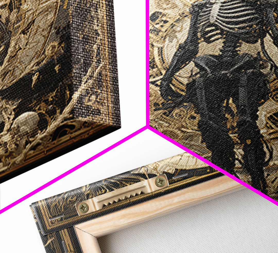 The Biomechanical Skeleton, Dark Symbolist Art, Square Wall Art, Dark Fantasy Wall Art, Canvas Print, Halloween Wall Art