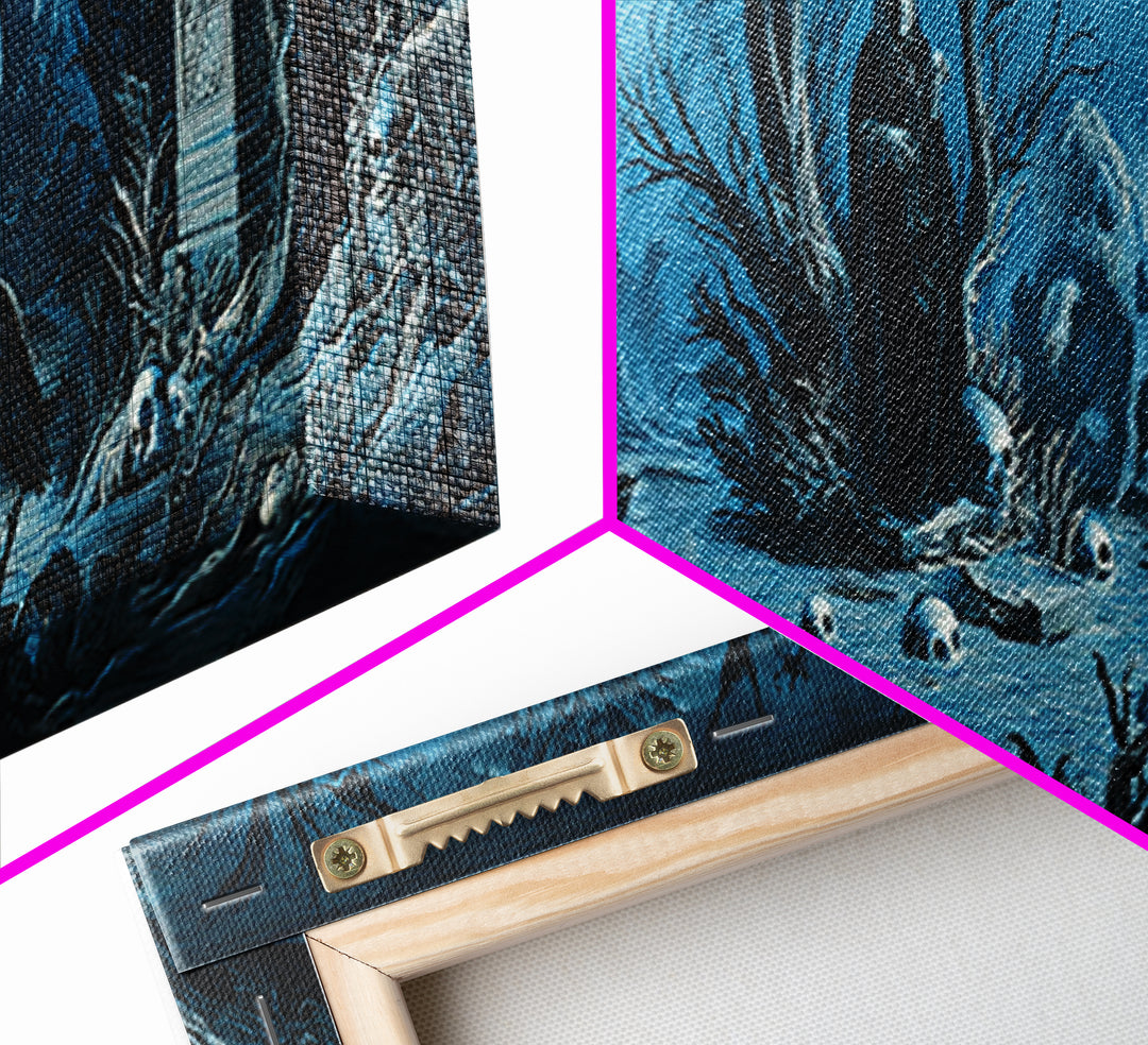 The Underwater Graveyard, Symbolist Etching Art, Extra Wide Wall Art, Macabre Wall Art, Canvas Print, Halloween Wall Art