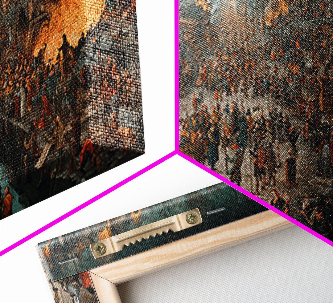 The Volcanic Demon Festival, Northern Renaissance Horror, Wide Panoramic Art, Gothic Horror Wall Art, Framed Canvas Print