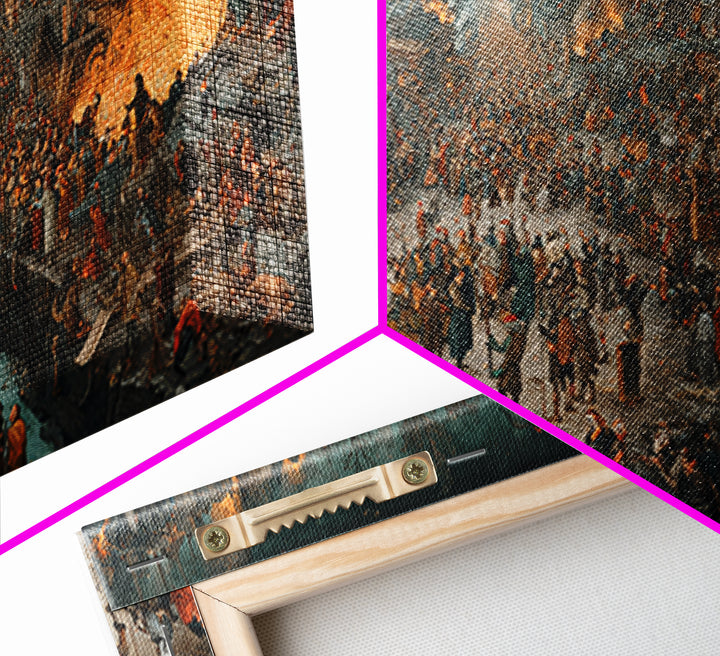 The Volcanic Demon Festival, Northern Renaissance Horror, Wide Panoramic Art, Gothic Horror Wall Art, Framed Canvas Print
