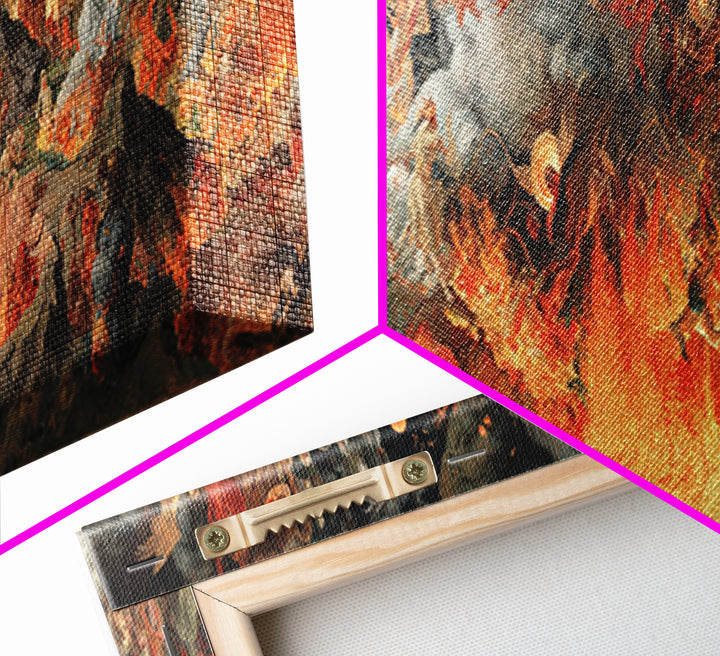 The Volcanic Demon Festival, Dark Renaissance Art, Extra Wide Wall Art, Gothic Horror Wall Art, Canvas Print, Halloween Wall Art