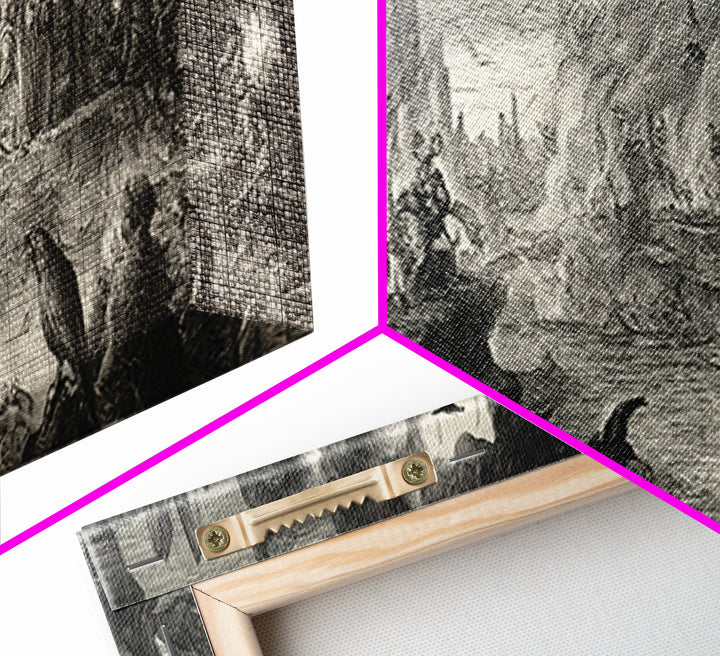 The Volcanic Demon Festival, Renaissance Engraving Art, Extra Wide Wall Art, Dark Halloween Decor, Canvas Print, Halloween Wall Art